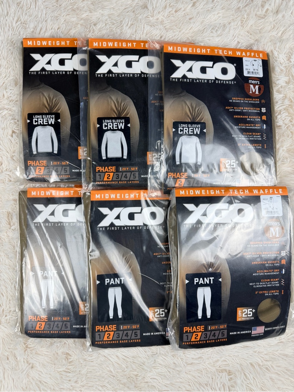 XGO Tactical Thermal Base Layer Bundle 3 Matching Sets Mens Medium USA Tan